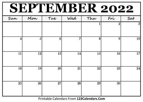 Printable September 2022 Calendar Templates