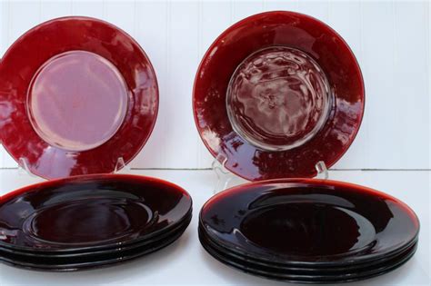 Vintage lefton christmas holly white china cups & saucers, hand painted ceramic made in japan. vintage ruby red glass dinner plates set of 10, Christmas ...