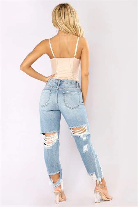 Boyfriend Hole Ripped Jeans Women Pants Cool Denim Vintage Straight