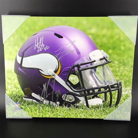 Nfl Auction Nfl Vikings Multi Signed 16x20 Helmet Logo Canvas Print