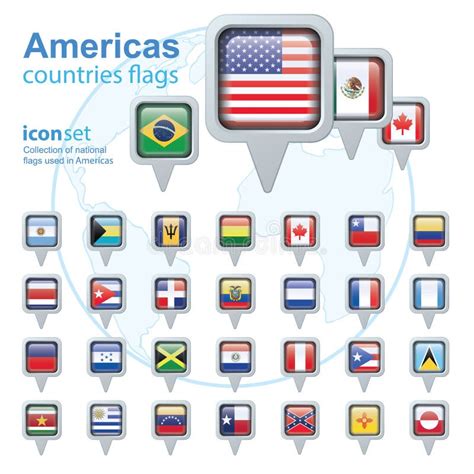 Set Of Americas Flags Vector Illustration Stock Vector Illustration