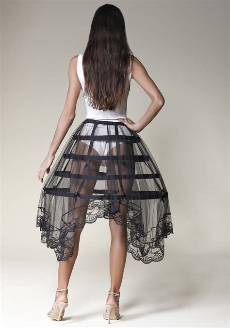 Asymmetric Black Cage Skirt In Lace Offeradi