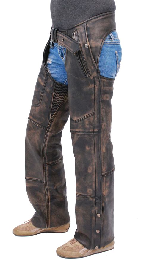 4 Pocket Vintage Brown Leather Chaps W Removable Lining Ca5500zdn Leather Chaps Motorcycle