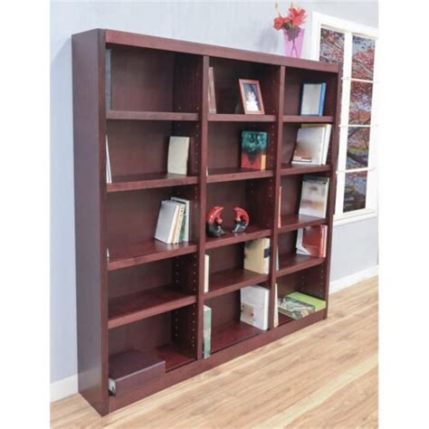 Traditional 72 Tall 15 Shelf Triple Wide Wood Bookcase In Cherry 1