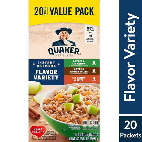 Quaker Instant Oatmeal Variety Value Pack 151 Oz 20 Packets
