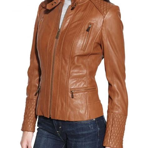 Designers Womens Brown Leather Motorcycle Jacket Films Jackets
