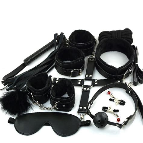 10 pcs set sex products erotic toys for adults bdsm sex bondage set handcuffs nipple clamps gag