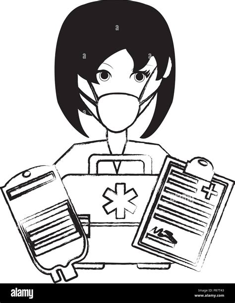 Nurse With First Aid Kit And Medical Report Over White Background