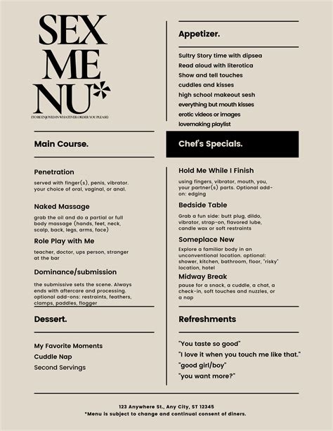 Sexual Menu Ideas And Inspiration For Sexual Health And Couples Exploration Printable Instant