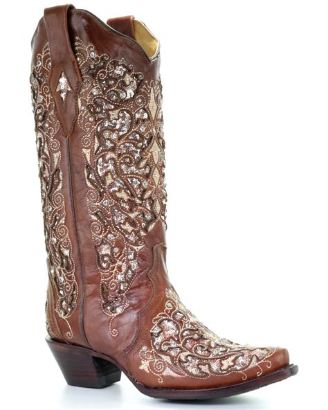 Corral Womens Brown Inlay And Flower Embroidery Western Boots Snip Toe Boot Barn