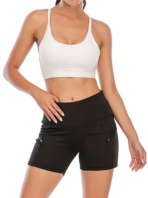 lelinta women s high waist yoga shorts compression workout running bike shorts with side pockets
