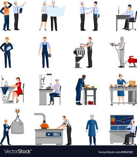 Factory Workers People Icons Set Royalty Free Vector Image