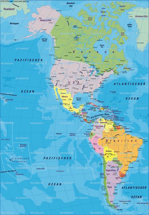 Karte Von Amerika Weltkarte Politisch Übersichtskarte Regionen Der