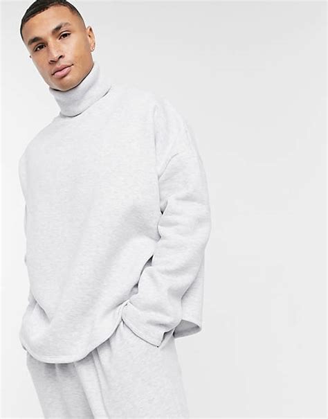 Asos Design Matching Extreme Oversized Turtleneck Sweatshirt In White Heather Asos