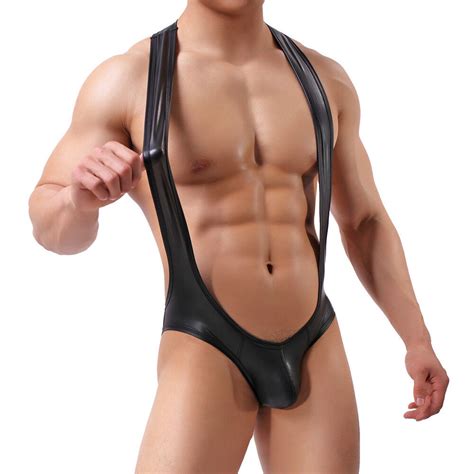 sexy herren kunstleder unterwäsche overall stretch trikot clubwear bodysuit ebay