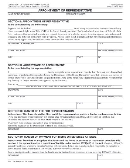 18 Ssa 1696 Appointment Of Representative Form Free To Edit Download