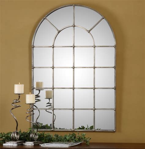 Decorative Silver Wall Mirror Large 44 Palladian Arched Window Pane