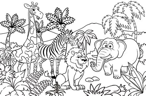 Gambar Sketsa Kebun Binatang Binatang Buku Mewarna Sketsa