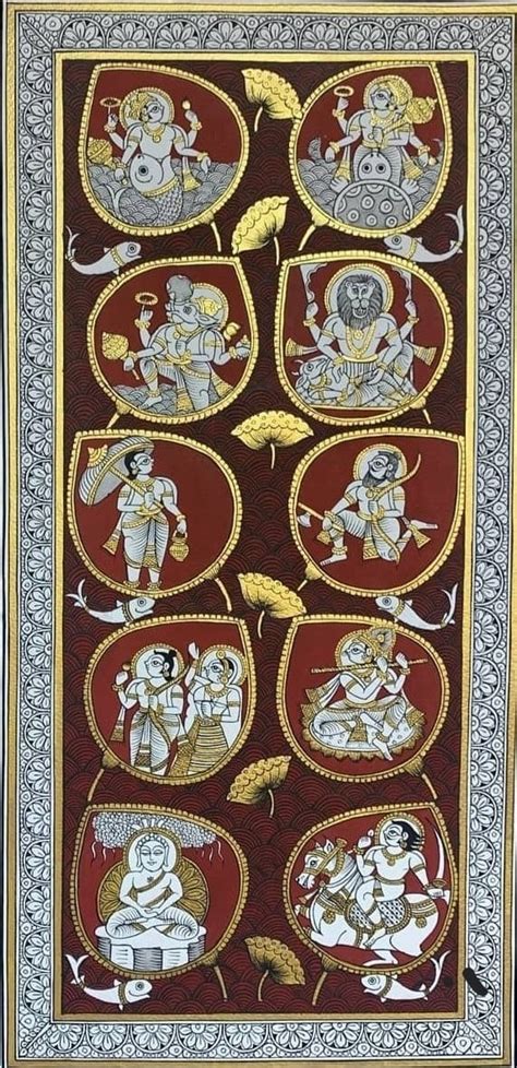 Vishnu Dashavatar Phad Painting 10 X 22 International Indian