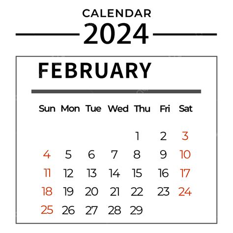 2024년 2월 달력 심플 블랙 2024 2 월 캘린더 Png 일러스트 및 벡터 에 대한 무료 다운로드 Pngtree