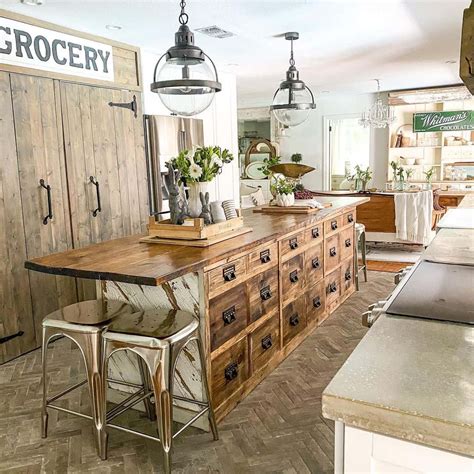 Wooden Apothecary Cabinet Used As Kitchen Island Soul And Lane