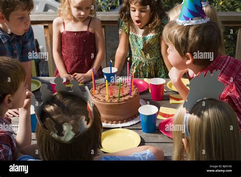 Blowing Out Candles Birthday Cake Boy High Resolution Stock Photography