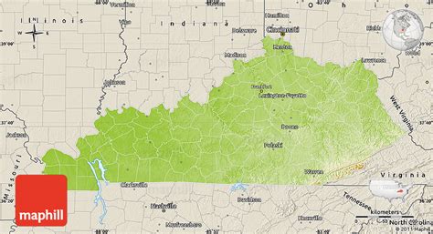 Physical Map Of Kentucky Shaded Relief Outside
