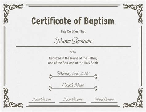 Church Baptism Certificate Template Postermywall