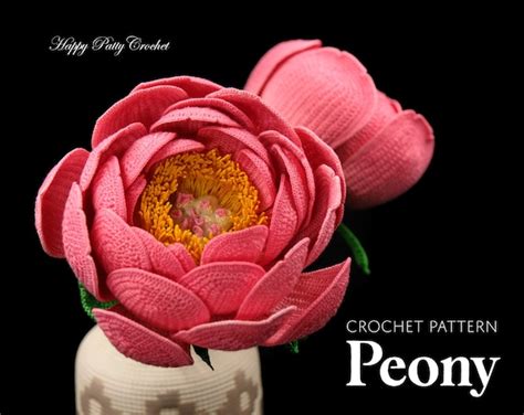 Crochet Pattern For Peony Flower Crochet Flower Pattern For Etsy