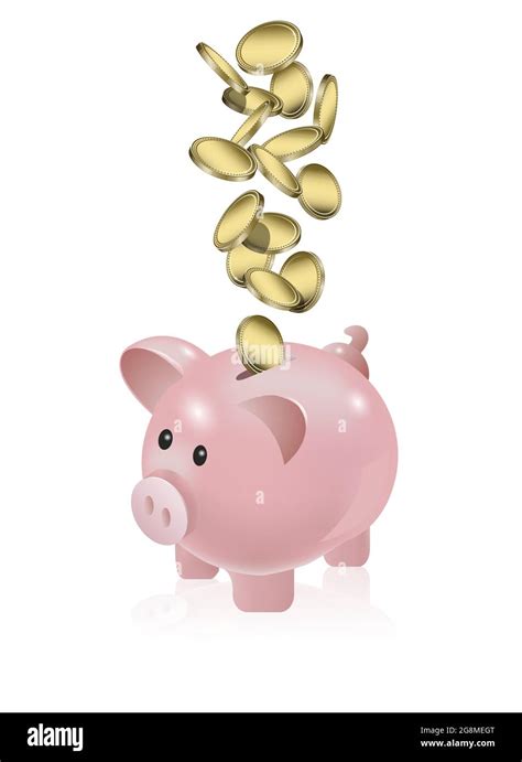 Vector Illustration Of Plain Gold Coins Falling Into A Piggy Bank Stock