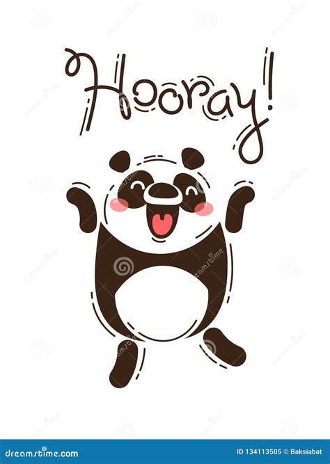 Funny Panda Yells Hooray Vector Illustration In Cartoon Style Stock