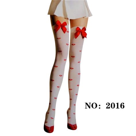 Hot Sexy Lingerie Womens Sexy Mouth Red Lips Print Stockings With Bow
