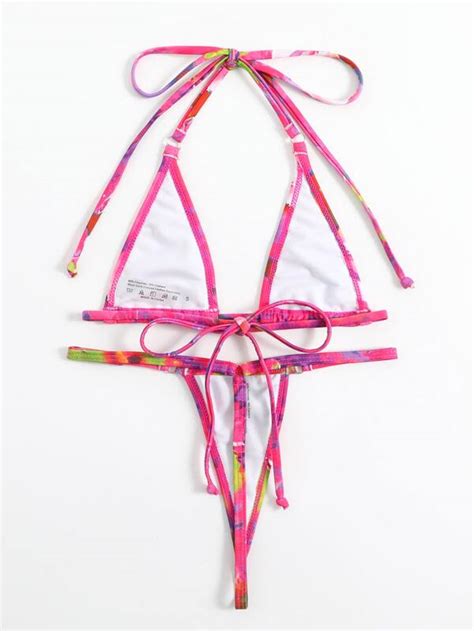 Tie Dye Bikini Set Halter Micro Triangle Bra And V String Bikini Bottom 2
