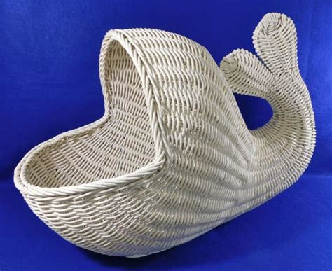 Adorable Large 29 White Wicker Whale Storage Basket Toy Chest Laundry