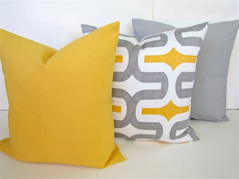 Yellow Pillow Covers Gray Decorative Pillows Yellow Throw Etsy
