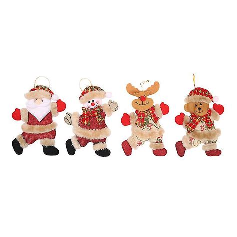 4pcs Christmas Dancing Santa Claus Snowman Elk Bear Doll Pendants Xmas