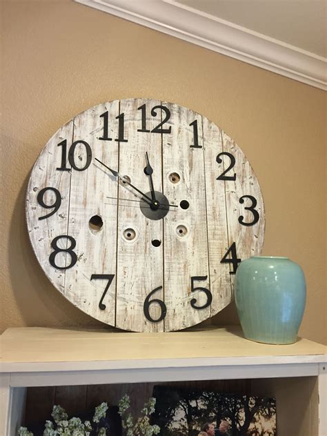 Rustic Repurposed Wood Spool Clock Wood Clock Diy Rustic Wall Clocks