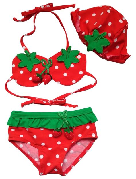 Three Piece Suit 2019 Childrens Strawberry Bikini Girl Beachwear Girls