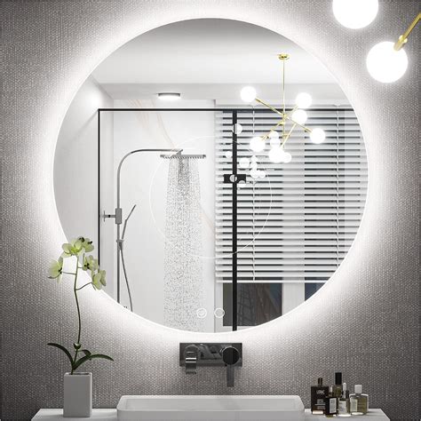 Keonjinn Round Backlit Mirror Bathroom 28 Inch Led Round