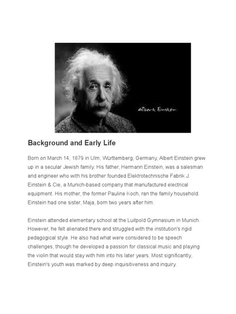 Albert Einstein Background And Early Life Albert Einstein General