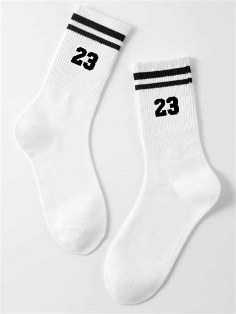 1pair Men Number And Striped Pattern Casual Crew Socks For Daily Life In 2023 Crew Socks Mens