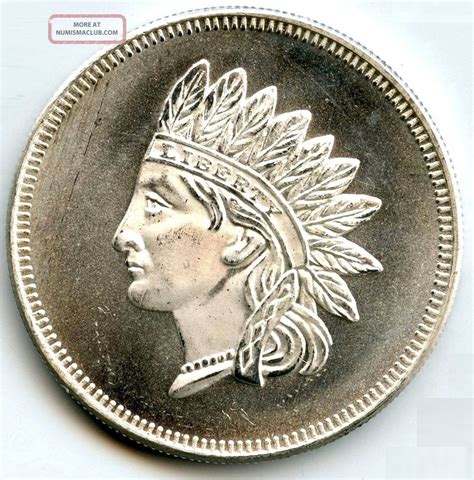 Indian Head Native American 999 Silver Art Medal Round 1 Oz Troy