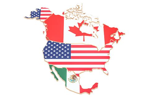 Mapa De América Del Norte Con Banderas De Los Estados Unidos Canadá Y