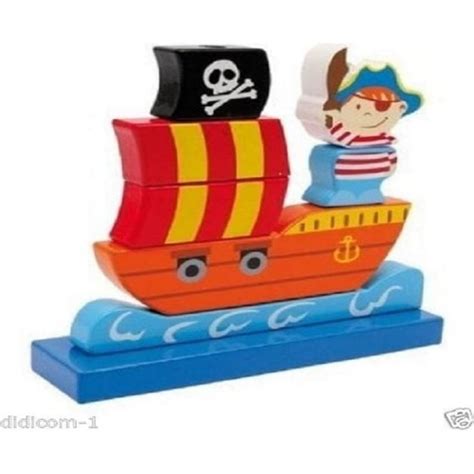 Pijou Pirate Ship Traditional Wooden Stackable Toy By Legler £999