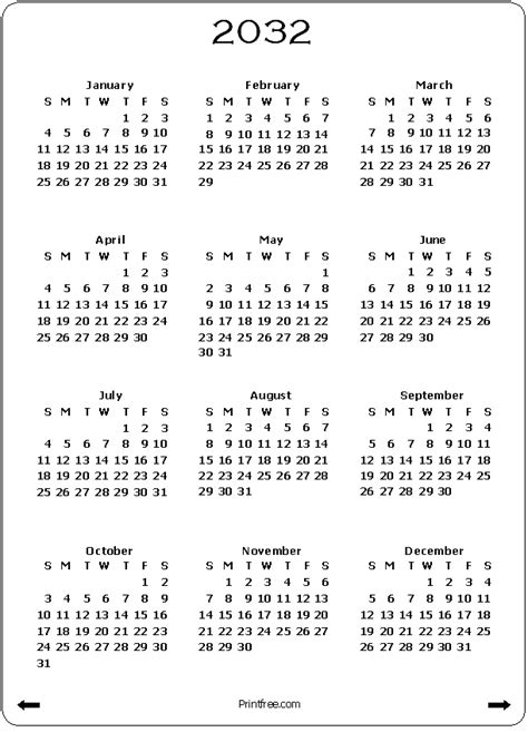 2032 Calendar