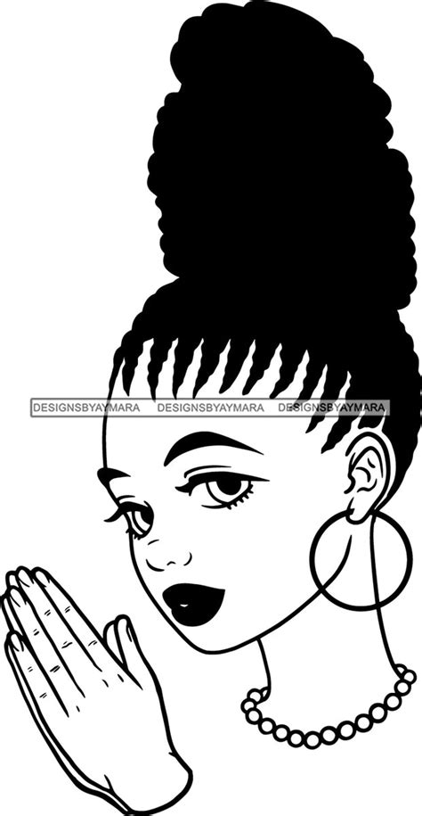 afro girl babe praying hoop earrings lips up do cornrow hair style b w designsbyaymara
