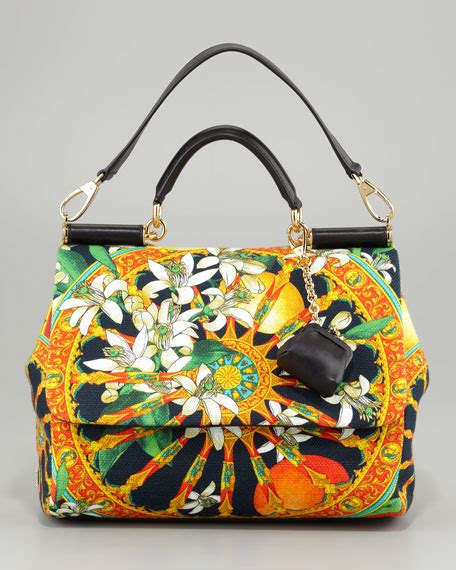 Dolce And Gabbana Miss Sicily Soft Canvas Print Bag
