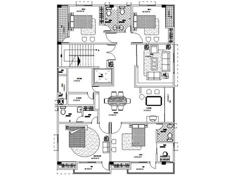 House Layout Plan With Furniture Drawing Cadbull