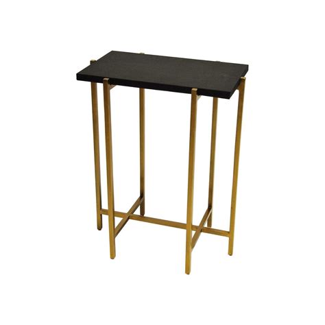 Avni Side Table Antique Brass And Black Faux Shagreen Brass Side
