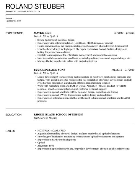 Optical Resume Samples | Velvet Jobs